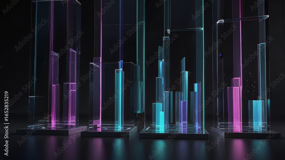 Poster floating transparent data panels for business analytics header