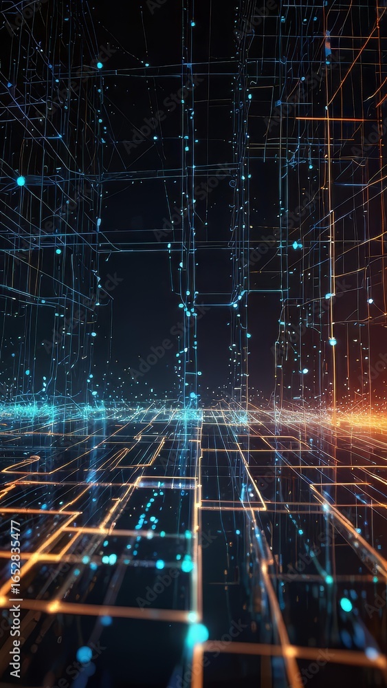 Poster corporate business background with connected data flow visualization