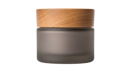 Luxe face cream jar with wooden lid and matte finish, isolated on white background