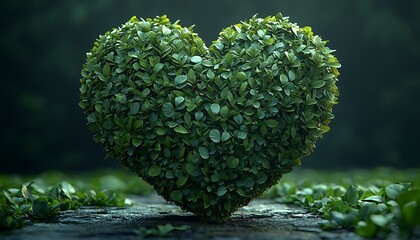 Lush green foliage forms a heart-shaped topiary.