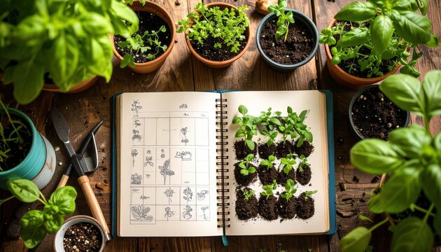 Herb Garden Journal with Young Plants - Powered by Adobe