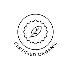 Certified Organic Badge Icon with Stamp and Leaf Symbol