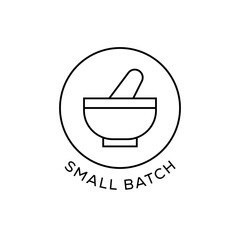 Small Batch Badge Icon with Mortar and Pestle Symbol