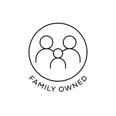 Family Owned Icon, Minimal Eco Label Vector Badge with Family Symbol in Circle Outline