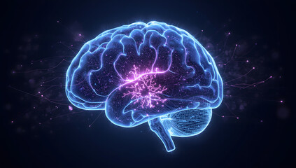 Futuristic Glowing AI Brain with Digital Neural Network