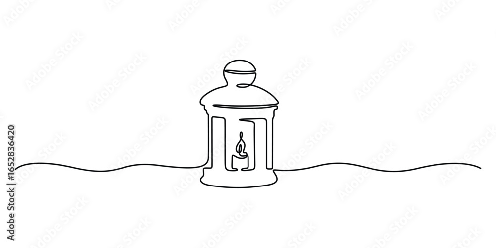 Poster lanterns in one continuous line drawing. horizontal banner in minimalistic industrial style. single 