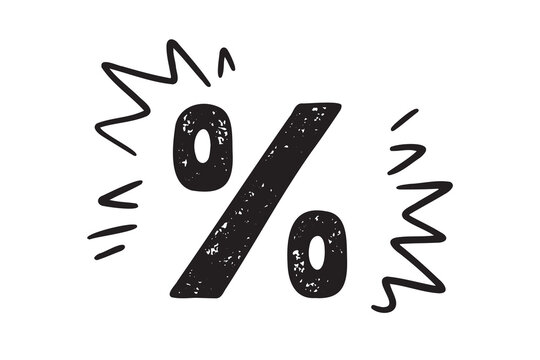 percentage bold textured grunge icon doodle hand drawn. Outline line drawing clipart symbol