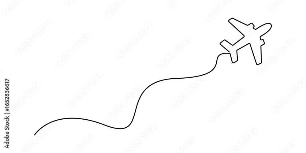 Poster continuous one line drawing of airplane vector with transparent background vector illustration