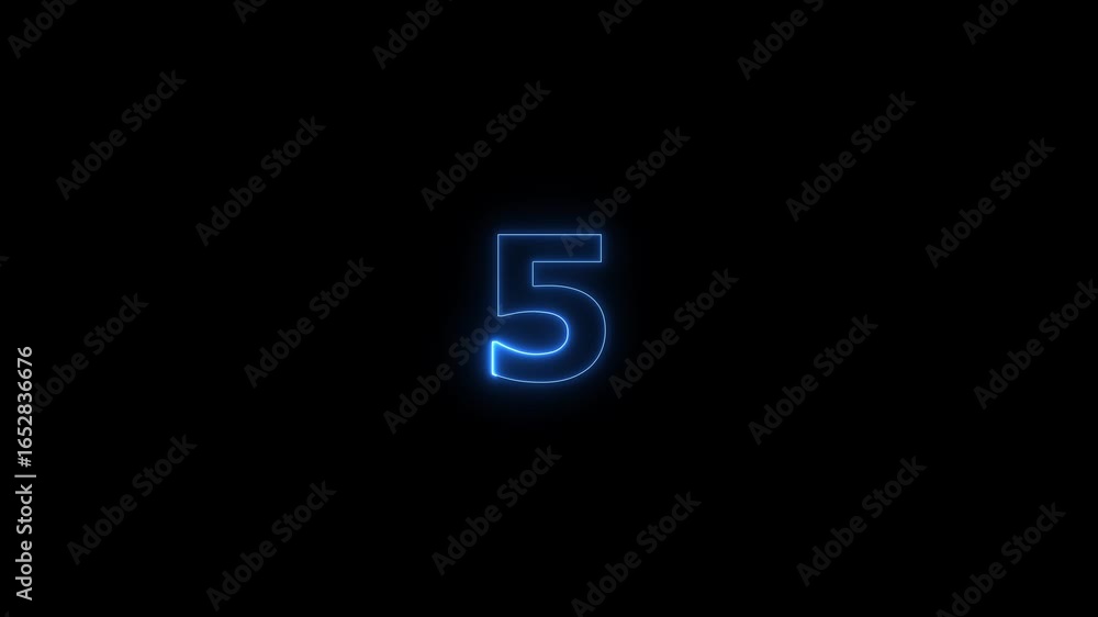 Poster glowing neon text 5 number countdown timer animation background. neon business number icon video.
