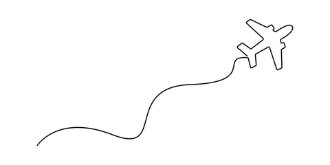 Continuous one line drawing of Airplane vector with transparent background vector illustration