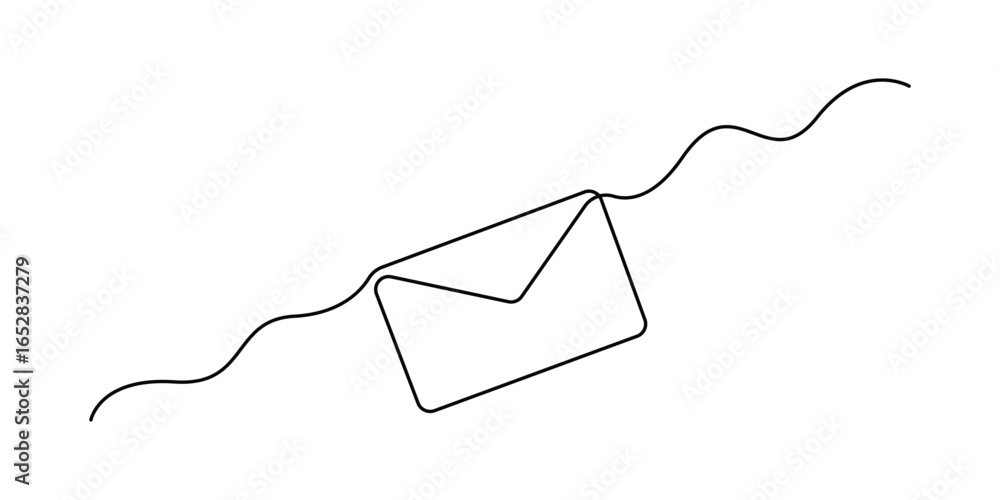 Poster single continuous line drawing of an envelope isolated on white background vector illustration