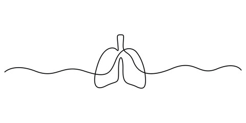 Continuous one line drawing of human lungs illustration. Single line art human anatomical of lungs . Doodle vector illustration