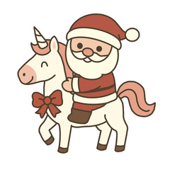 Cute kawaii Santa Claus riding a unicorn with Christmas decoration