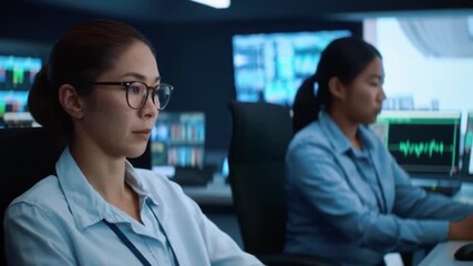 Diverse Corporate Professionals Intensely Monitoring Data on Computers in a Modern Skyscraper Office - Powered by Adobe