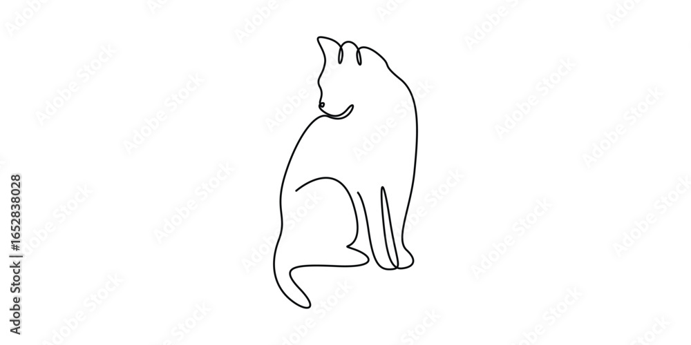 Poster continuous single line art drawing, continuous one line drawing of cat. single line cat shape with a