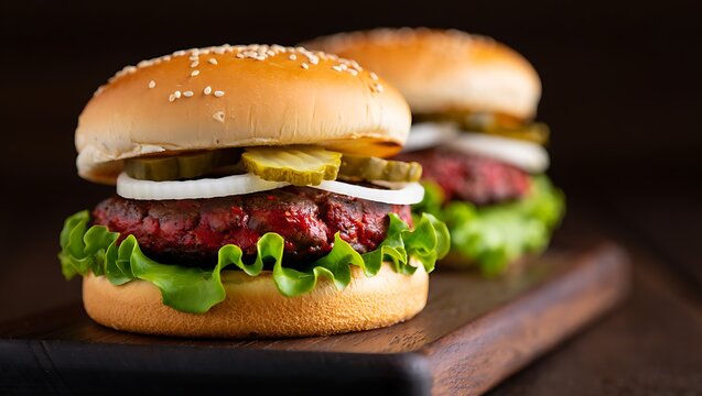 Delicious gourmet cheeseburger with fresh lettuce and pickles on a sesame seed bun