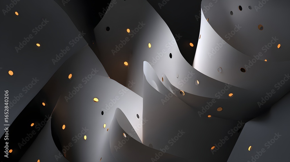 Poster intricate, curving forms of light and shadow create a dynamic architectural design.