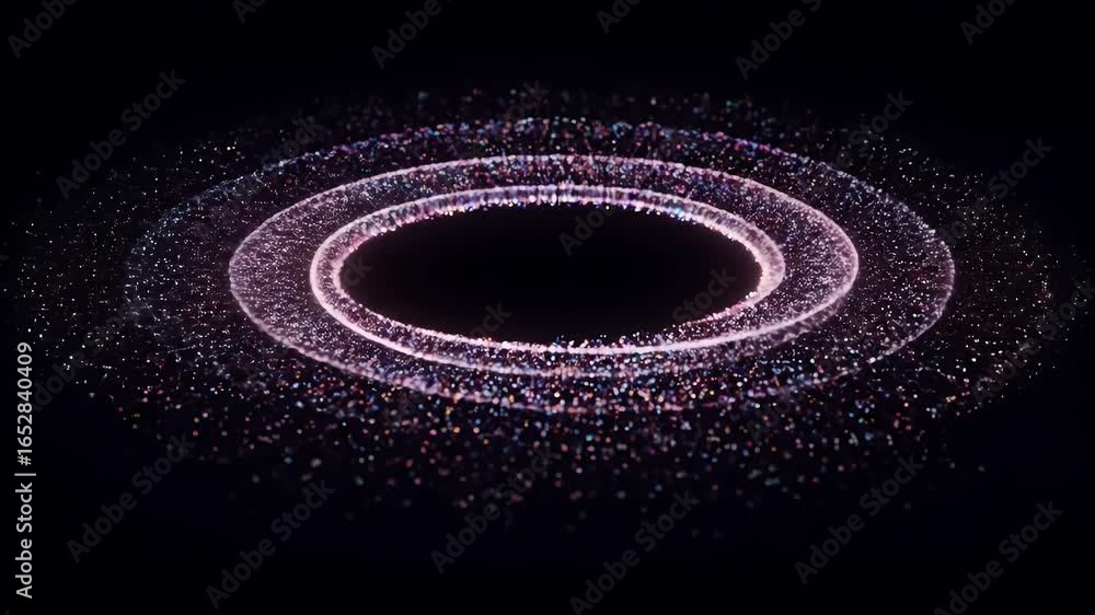 Poster abstract particle rings: evolving light and motion in a dark void