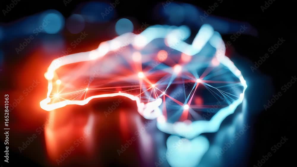 Poster abstract digital map of australia with glowing red connection lines and network nodes