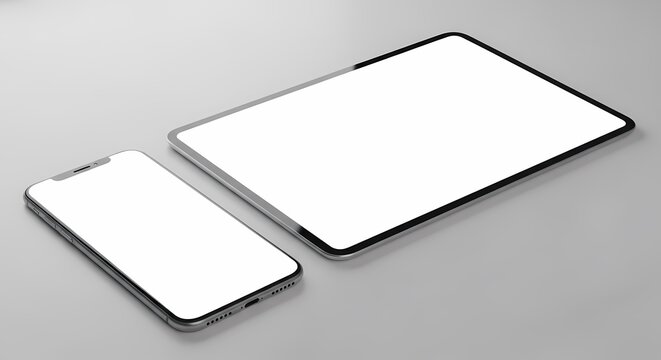 Laptop Computer and Mobile Phone Mockup. Digital devices screen template vector illustration with transparent background.