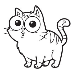 Obraz premium Cartoon cat with big eyes and question mark on its tail coloring page