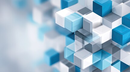 A white book cover with blue and grey geometric cubes, showcasing an abstract design