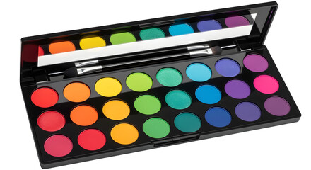 Rainbow eyeshadow palette with vivid colors, isolated on white background