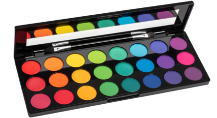 Rainbow eyeshadow palette with vivid colors, isolated on white background