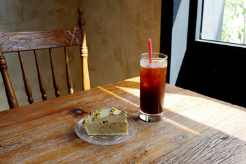 korea dessert cafe pistachio cake plate bakery pie