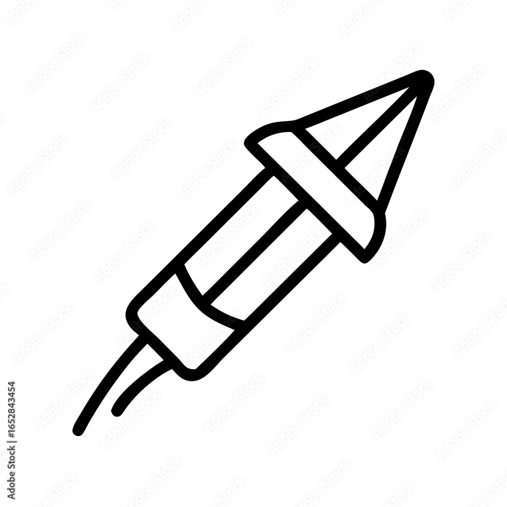Poster simple graphic representation of a rocket with a pointed top and two trailing tails design element
