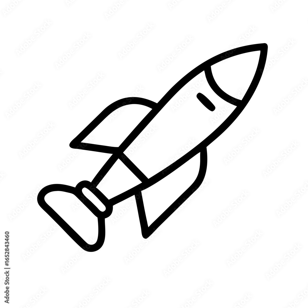 Poster simple outline drawing of a spacecraft with wings in a slightly angled upward position on a white ba