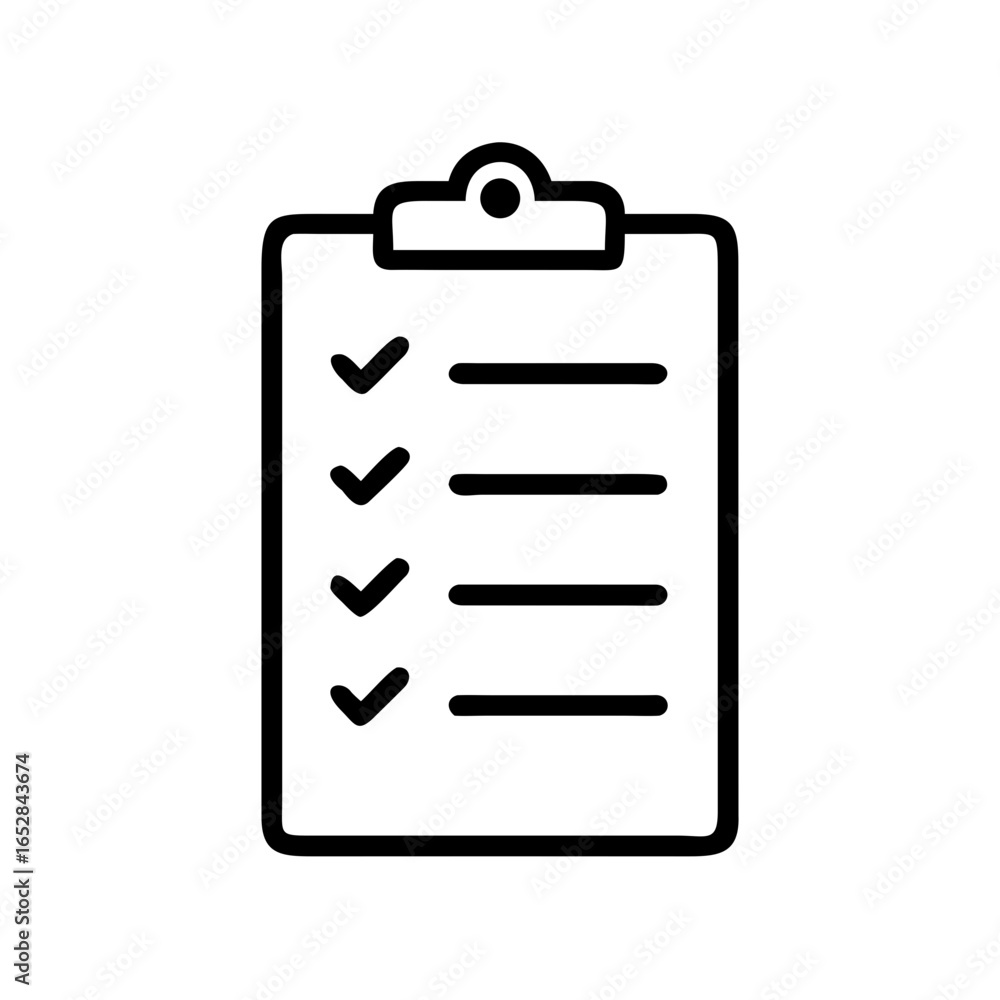 Poster outline graphic showing a clipboard with checkmarks and lines indicating a list of tasks completed