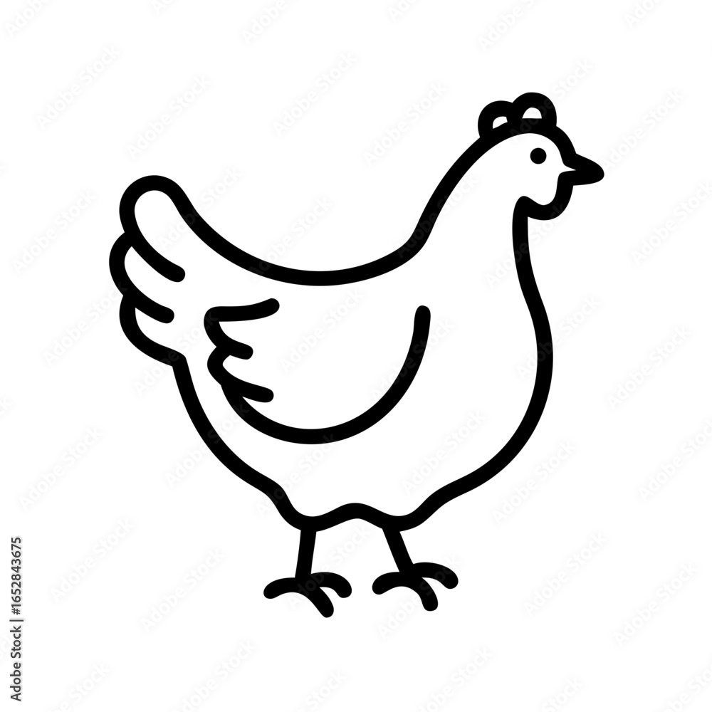 Poster Simple line drawing of a hen standing with a small comb and beak in a minimalist style design art