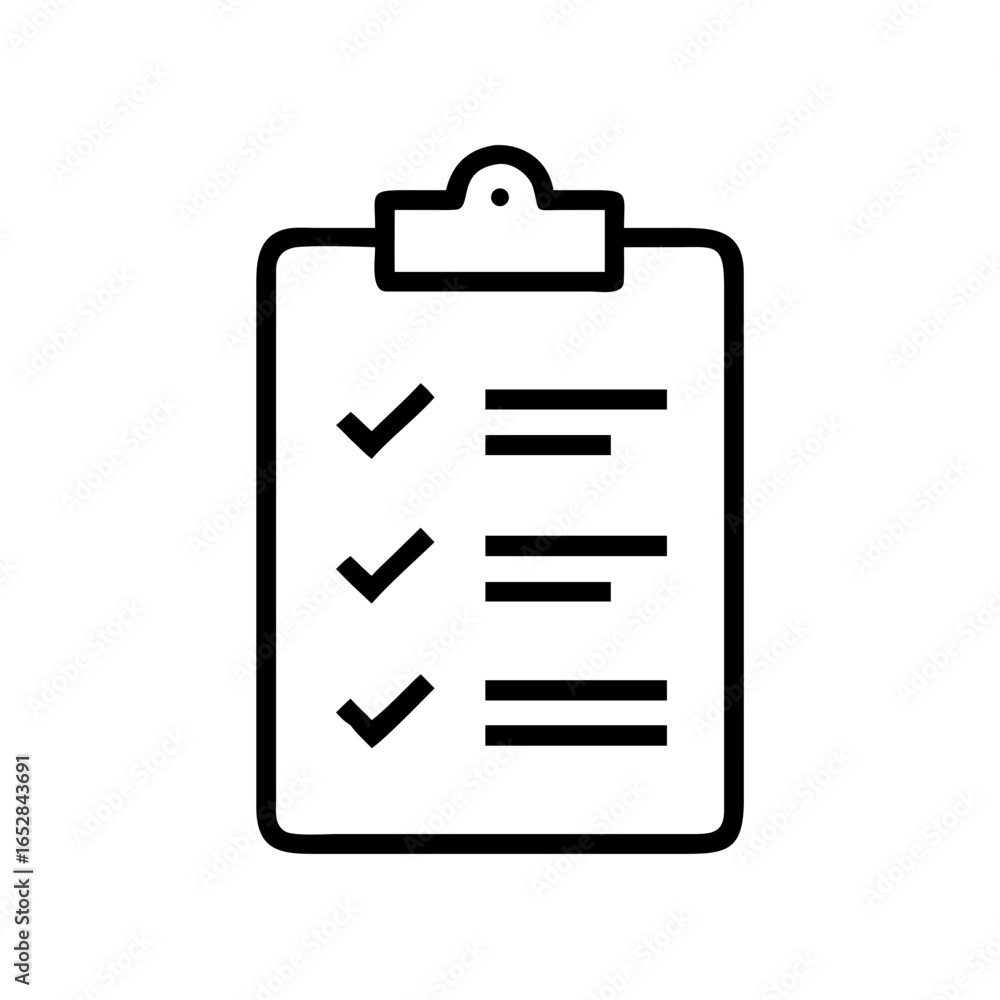 Poster a clipboard with three checkmarks and three lines indicating items on a list for organization taskin
