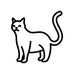 Simple outline drawing of a feline with a curly tail and happy face standing gracefully still now