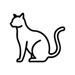 Simple graphic of a feline sitting upright with a curled tail and pointy ears looking leftward