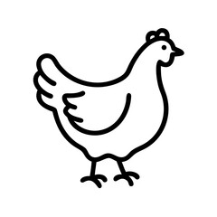 Simple line drawing of a hen standing with a small comb and beak in a minimalist style design art