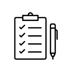 Clipboard with check marks and lines alongside a pen used for writing information down quickly