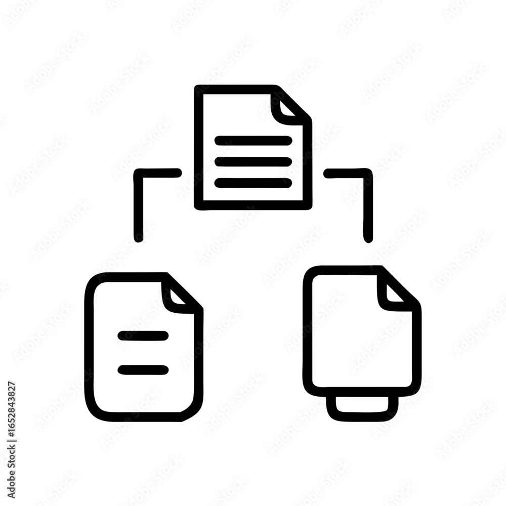 Poster schematic diagram featuring three document icons connected by lines in a simple arrangement style