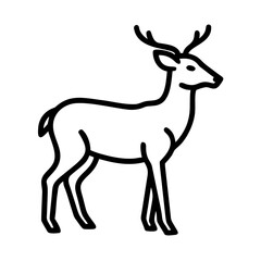 Simple graphic of a standing buck with antlers in black outline on a white background design element