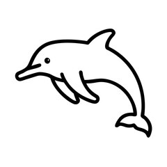 Simple line drawing of a marine mammal with a fin and tail leaping upwards in a playful manner design