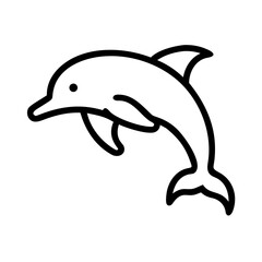Simple line drawing of a marine mammal leaping with a fin and tail on a white background design element