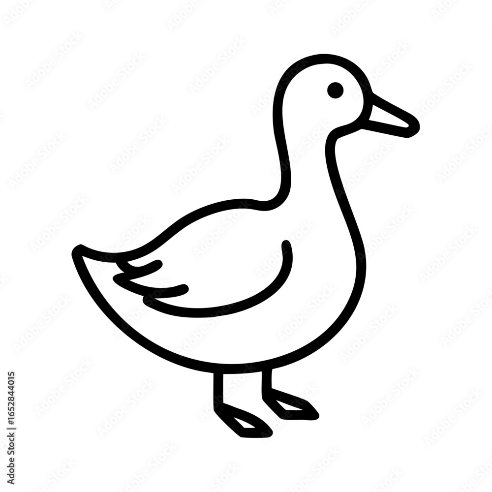 Poster simple graphic of a duck with a smooth outline standing on its feet in a white background space
