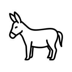 Simple line drawing of a donkey standing with its ears perked up and a short tail visible too