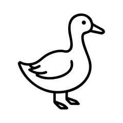 Simple graphic of a duck with a smooth outline standing on its feet in a white background space