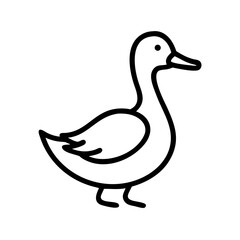 Simple outline drawing of a waterfowl with a long neck and small feet standing on a white background