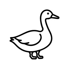 Simple outline drawing of a waterfowl standing with a long neck and small feet on a white background