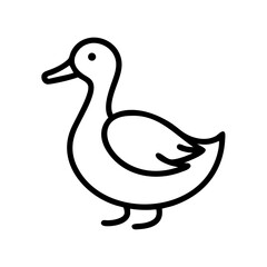 Simple outline drawing of a duck with a curved neck and small tail feather in black and white style