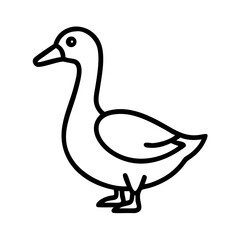 A simple line drawing of a goose standing with its neck curved in a classic pose profile view is shown