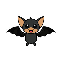 Cute Cartoon Bat with Big Eyes and a Happy Smile Isolated on a White Background for Halloween